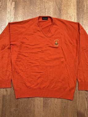 Glenbrae Ballybunion Golf Club Merino Wool Nylon Orange V Neck Sweater Mens M